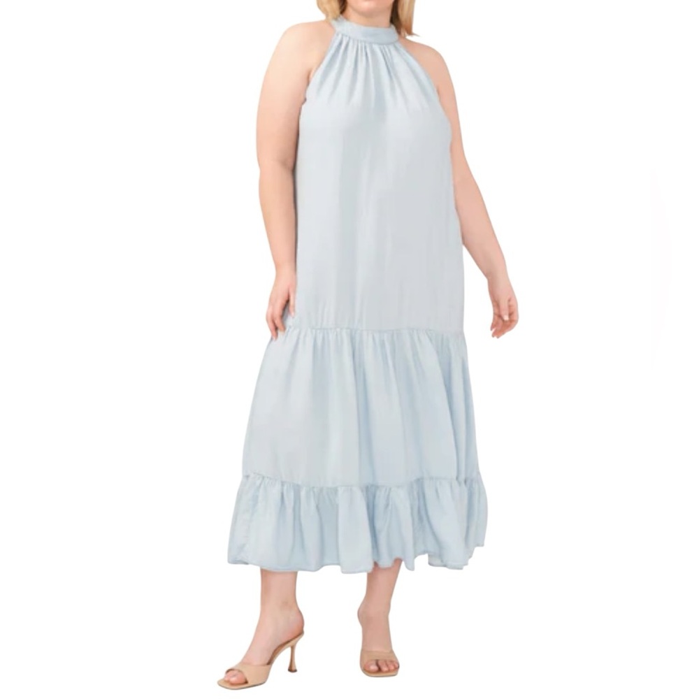 Halter Ruffle Tiered Maxi Dress in Light Blue